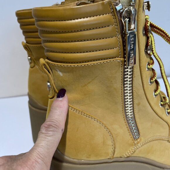 VTG Y2K Nine West Lace-Up Lug Sole Combat Boots Size 11M Beige Chunky Retro - Picture 3 of 12